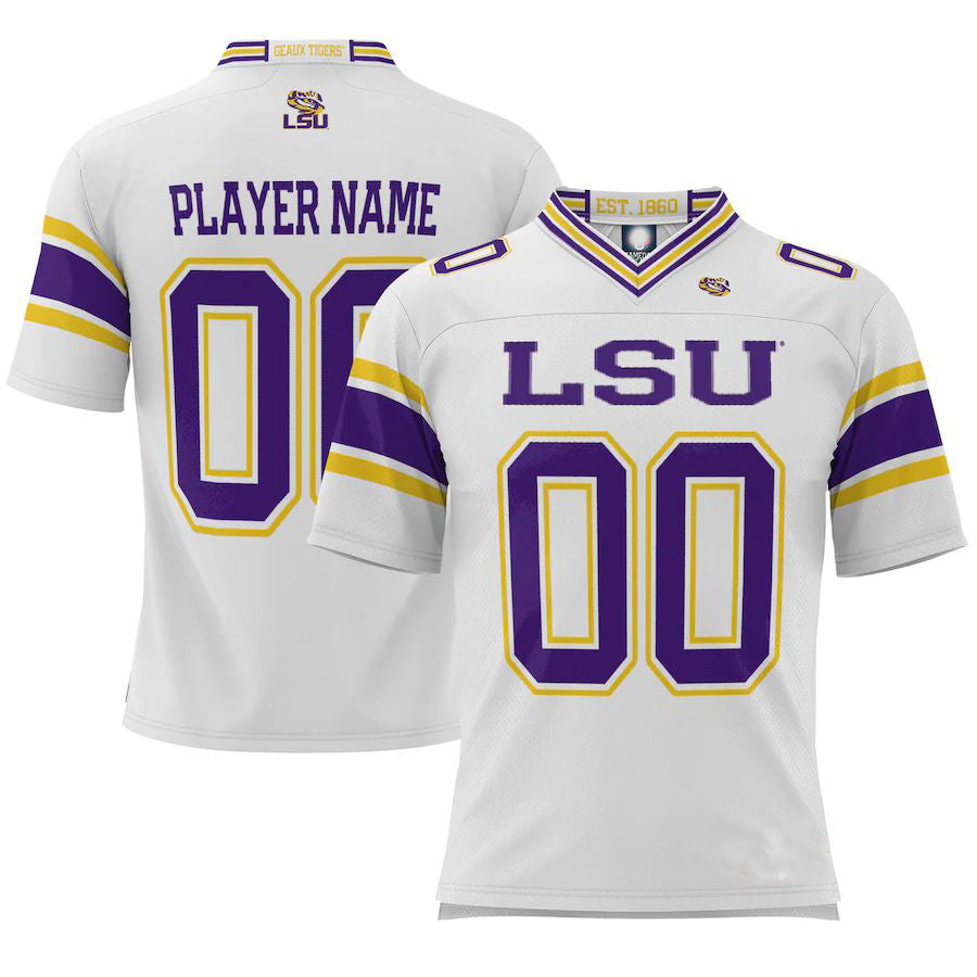 Custom L.Tigers ProSphere NIL Pick-A-Player Football Jersey White American Stitched College Jerseys - Main View