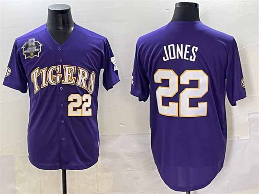 L.Tigers #22 Jared Jones Purple 2025 World Series Stitched Baseball American College Jerseys - Main View