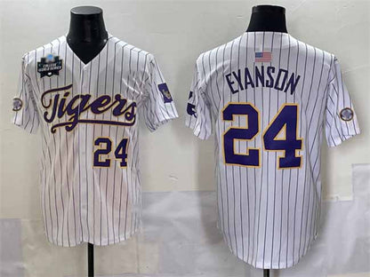 L.Tigers #24 Anthony Eyanson White Pinstripe 2025 World Series Stitched Baseball American College Jerseys - Main View