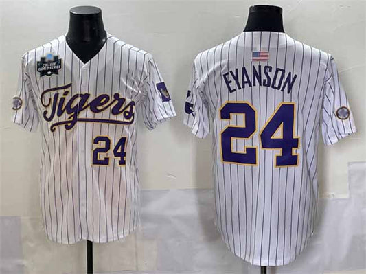 L.Tigers #24 Anthony Eyanson White Pinstripe 2025 World Series Stitched Baseball American College Jerseys - Main View