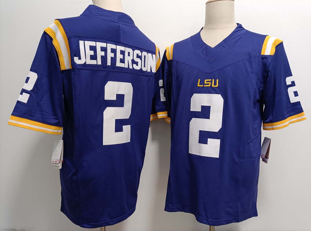 L.Tigers #2 Justin Jefferson Purple FUSE Stitched American College Jerseys - Main View