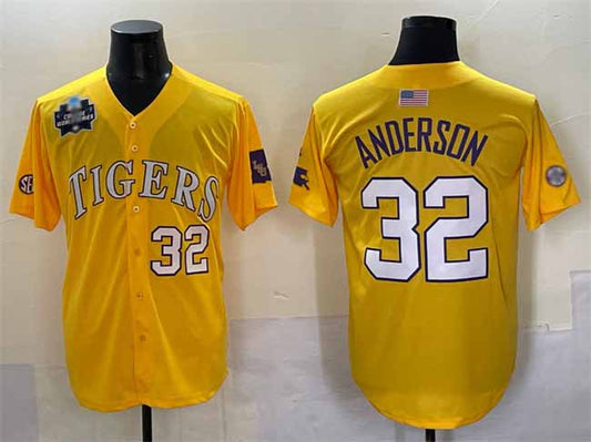 L.Tigers #32 Kade Anderson Gold 2025 World Series Stitched Baseball American College Jerseys - Main View