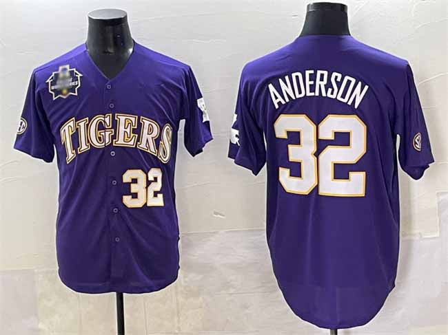 L.Tigers #32 Kade Anderson Purple 2025 World Series Stitched Baseball American College Jerseys - Main View