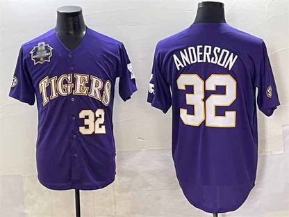 L.Tigers #32 Kade Anderson Purple 2025 World Series Stitched Baseball American College Jerseys - Main View