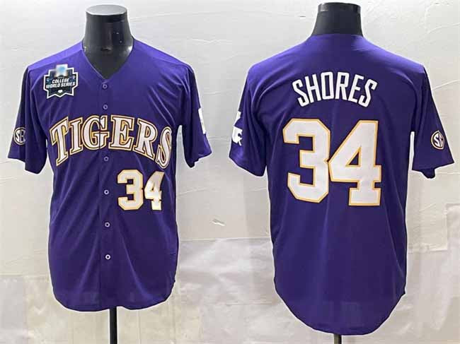 L.Tigers #34 Chase Shores Purple 2025 World Series Stitched Baseball American College Jerseys - Main View