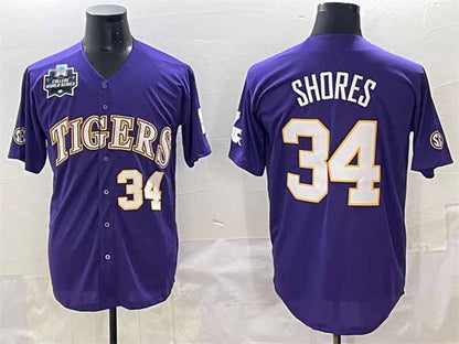 L.Tigers #34 Chase Shores Purple 2025 World Series Stitched Baseball American College Jerseys - Main View