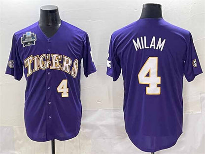 L.Tigers #4 Steven Milam Purple 2025 World Series Stitched Baseball American College Jerseys - Main View