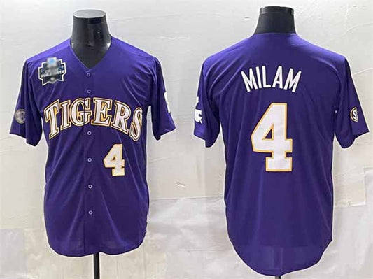 L.Tigers #4 Steven Milam Purple 2025 World Series Stitched Baseball American College Jerseys - Main View