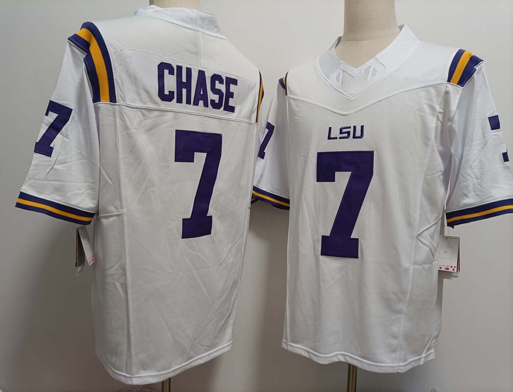 L.Tigers #7 JaMarr Chase White FUSE Stitched American College Jerseys - Main View