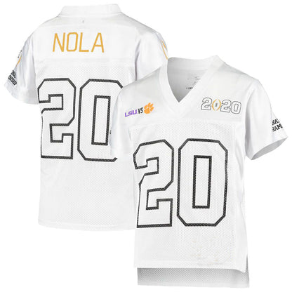 #20 L.Tigers vs Clemson Tigers Fanatics Branded 2020 CFP National Championship Matchup Replica Jersey White Football Jersey Stitched American College Jerseys - Main View