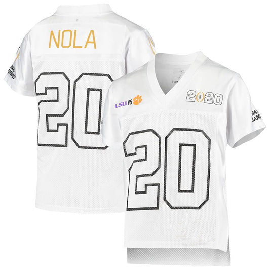 #20 L.Tigers vs Clemson Tigers Fanatics Branded 2020 CFP National Championship Matchup Replica Jersey White Football Jersey Stitched American College Jerseys - Main View