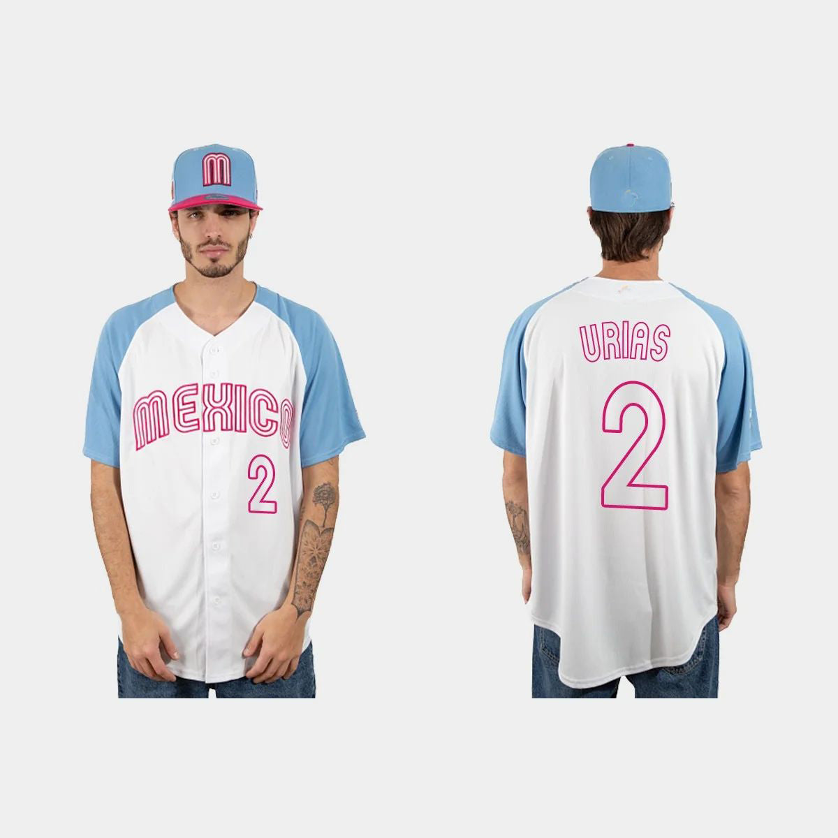 #2 LUIS URIAS MEXICO BASEBALL 2023 WORLD BASEBALL CLASSIC JERSEY ¨C WHITE BLUE Stitches Baseball Jerseys - Main View