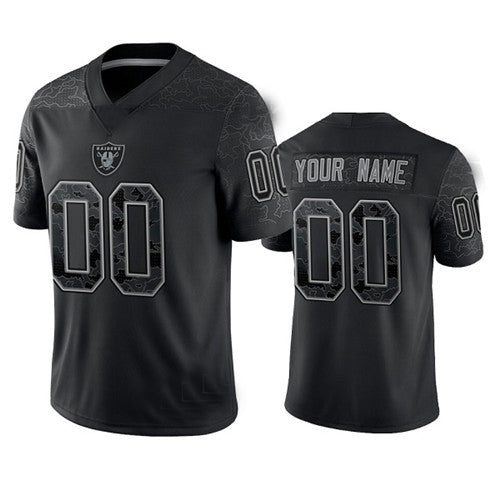 Custom L.Raiders Active Player Black Reflective Limited Stitched Football Jersey American Jerseys - Main View