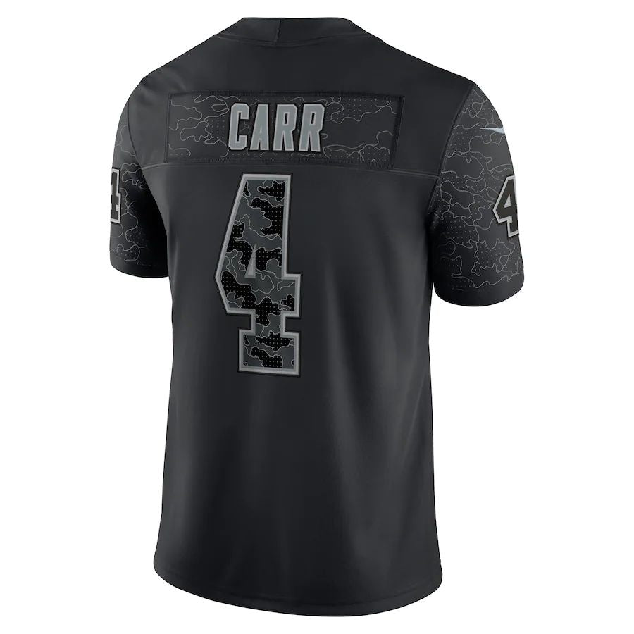 L.Raiders #4 Derek Carr Black RFLCTV Limited Jersey Stitched American Football Jerseys - Main View