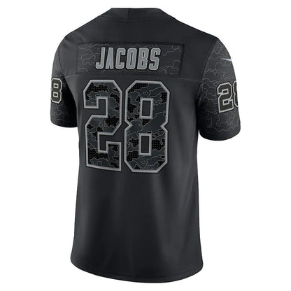 L.Raiders #28 Josh Jacobs Black RFLCTV Limited Jersey Stitched American Football Jerseys - Main View