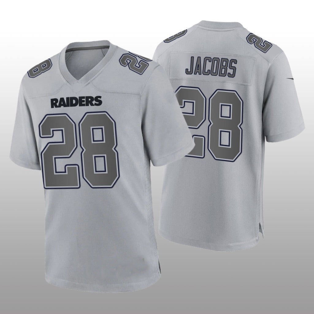 L.Raiders #28 Josh Jacobs Gray Atmosphere Fashion Game Jersey Stitched American Football Jerseys - Main View