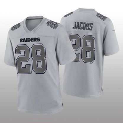 L.Raiders #28 Josh Jacobs Gray Atmosphere Fashion Game Jersey Stitched American Football Jerseys - Main View