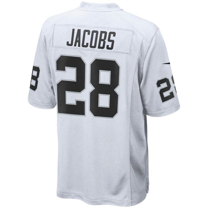 L.Raiders #28 Josh Jacobs White Game Jersey Stitched American Football Jerseys - Main View