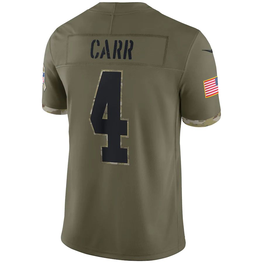 L.Raiders #4 Derek Carr Olive 2022 Salute To Service Limited Jersey Stitched American Football Jerseys - Main View