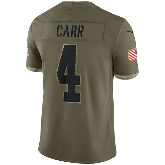 L.Raiders #4 Derek Carr Olive 2022 Salute To Service Limited Jersey Stitched American Football Jerseys - Main View
