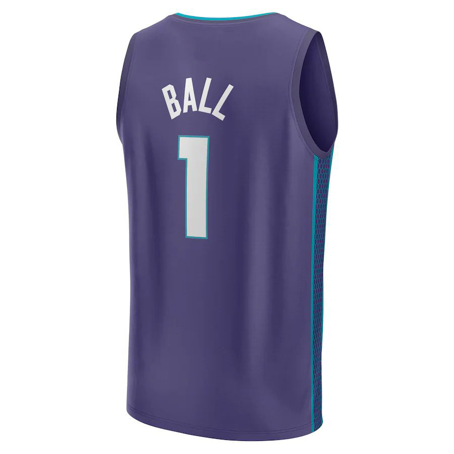 C.Hornets #1 LaMelo Ball Fanatics Branded 2022-23 Fast Break Replica Jersey Statement Edition Purple Stitched American Basketball Jersey - Main View