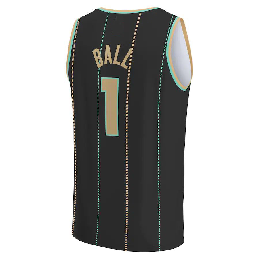 C.Hornets #1 LaMelo Ball Fanatics Branded 2022-23 Fastbreak Jersey City Edition Black Stitched American Basketball Jersey - Main View