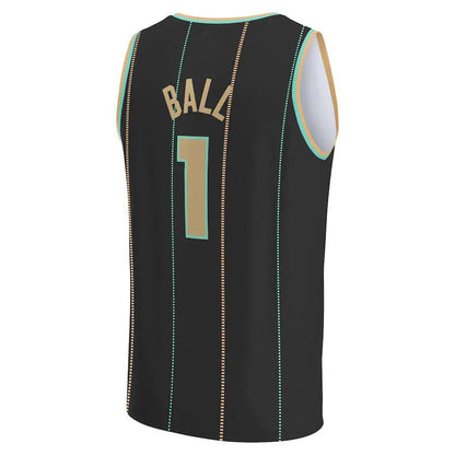 C.Hornets #1 LaMelo Ball Fanatics Branded 2022-23 Fastbreak Jersey City Edition Black Stitched American Basketball Jersey - Main View