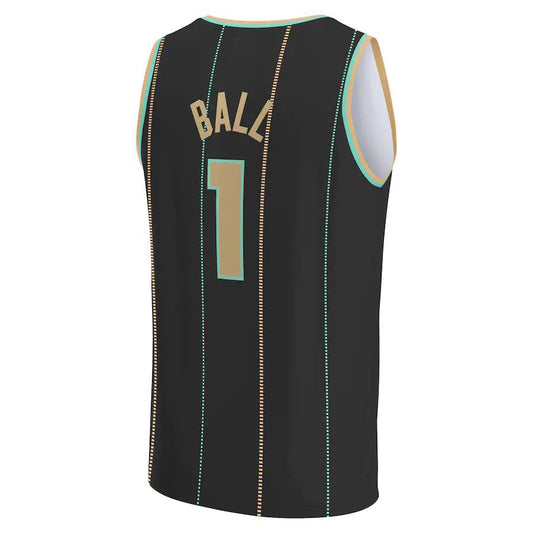 C.Hornets #1 LaMelo Ball Fanatics Branded 2022-23 Fastbreak Jersey City Edition Black Stitched American Basketball Jersey - Main View