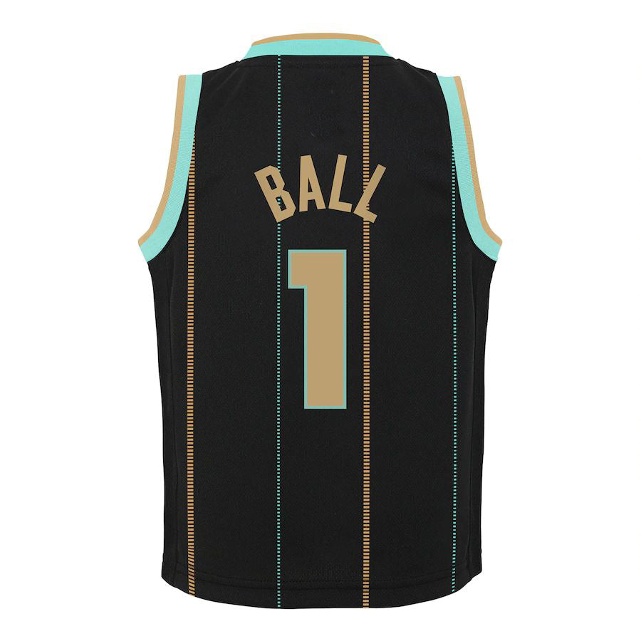 C.Hornets #1 LaMelo Ball Jordan Brand Preschool 2022-23 Replica Jersey City Edition Black Stitched American Basketball Jersey - Main View