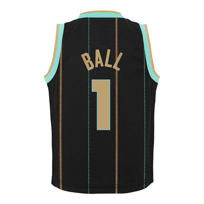 C.Hornets #1 LaMelo Ball Jordan Brand Preschool 2022-23 Replica Jersey City Edition Black Stitched American Basketball Jersey - Main View