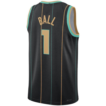 C.Hornets #1 LaMelo Ball Jordan Brand Unisex 2022-23 Swingman Jersey City Edition Black Stitched American Basketball Jersey - Main View