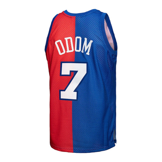 LA.Clippers #7 Lamar Odom Mitchell & Ness Hardwood Classics 2000-01 Split Swingman Jersey Royal Red Stitched American Basketball Jersey - Main View