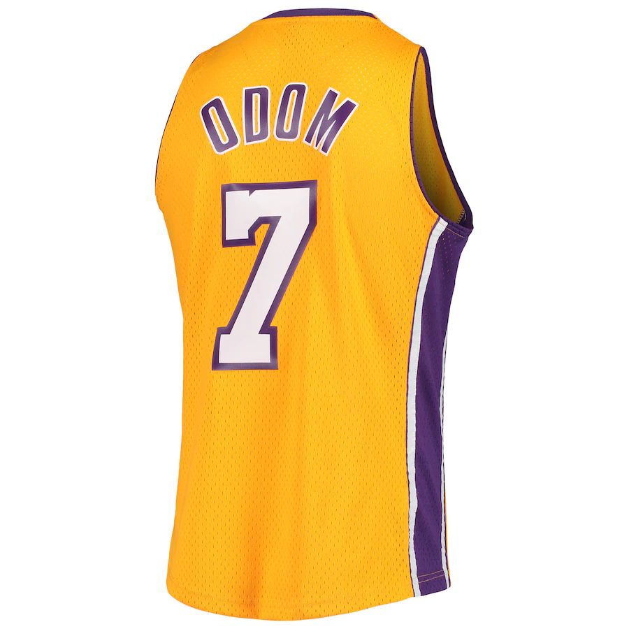 LA.Lakers #7 Lamar Odom Mitchell & Ness Hardwood Classics Swingman Jersey Gold Stitched American Basketball Jersey - Main View