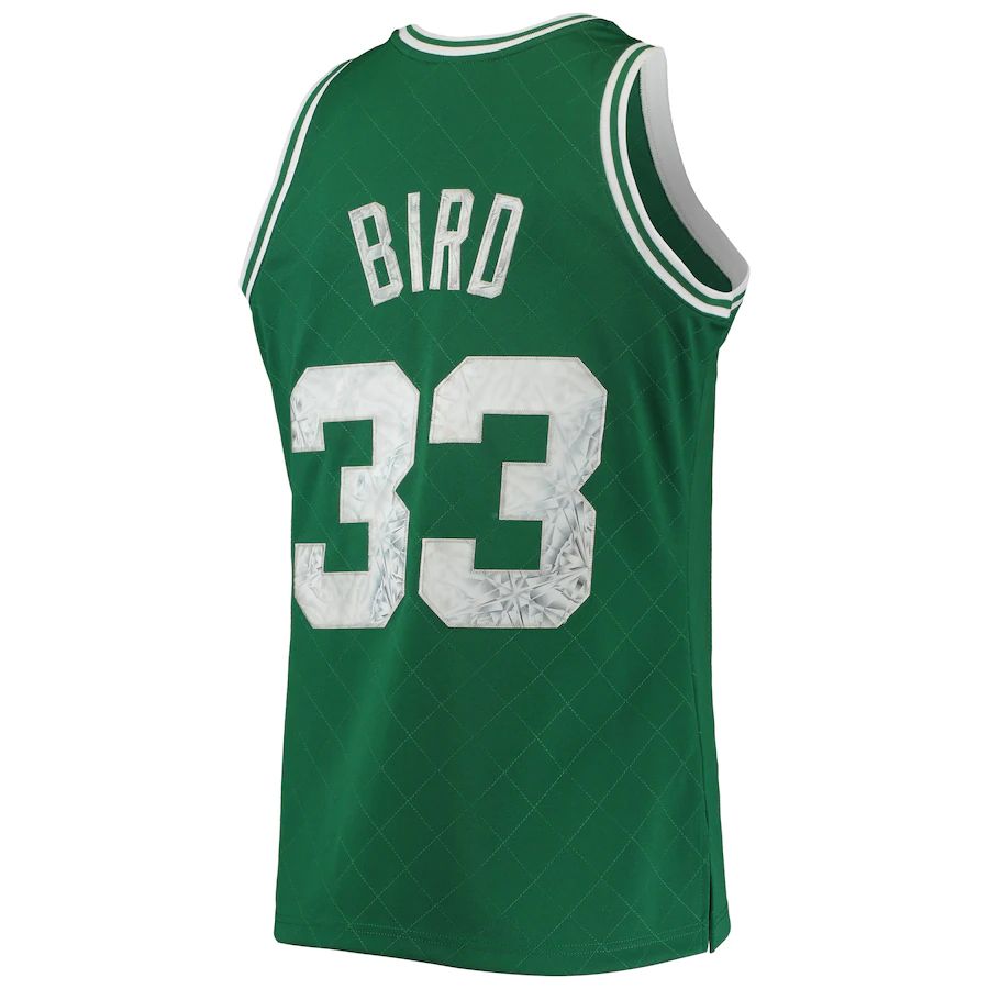 B.Celtics #33 Larry Bird Mitchell & Ness 1996-97 Hardwood Classics 75th Anniversary Diamond Swingman Jersey Kelly Green Stitched American Basketball Jersey - Main View