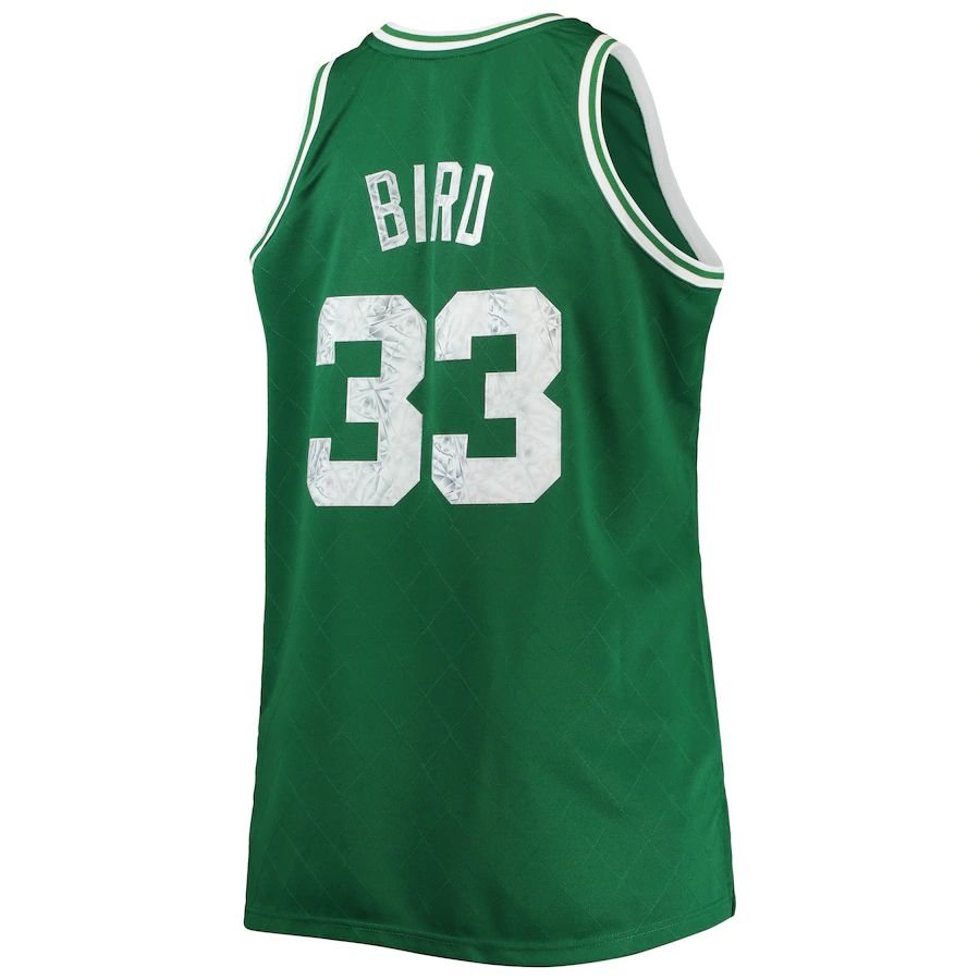B.Celtics #33 Larry Bird Mitchell & Ness Big & Tall 1985-86 75th Anniversary Diamond Swingman Jersey Kelly Green Stitched American Basketball Jersey - Main View