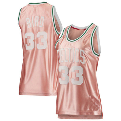 B.Celtics #33 Larry Bird Mitchell & Ness 75th Anniversary Rose Gold 1985 Swingman Jersey Pink Stitched American Basketball Jersey - Main View