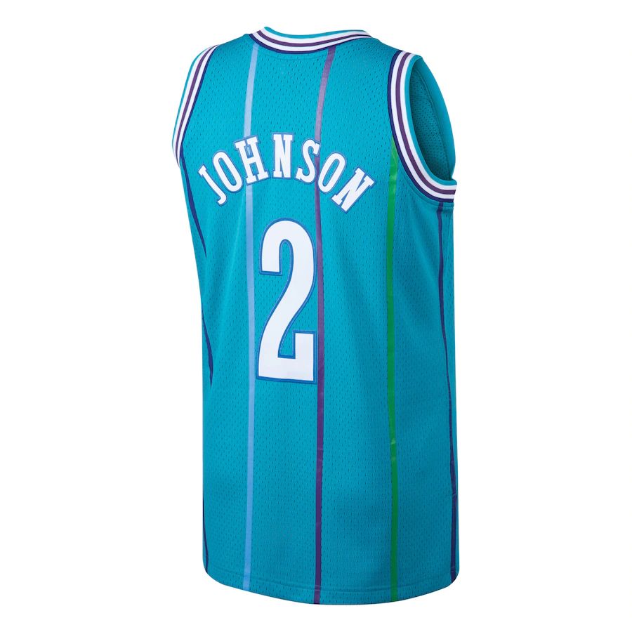 C.Hornets #2 Larry Johnson Mitchell & Ness 1992-93 Hardwood Classics Swingman JerseyTeal Stitched American Basketball Jersey - Main View