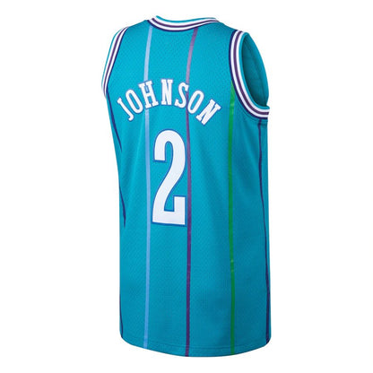 C.Hornets #2 Larry Johnson Mitchell & Ness 1992-93 Hardwood Classics Swingman JerseyTeal Stitched American Basketball Jersey - Main View