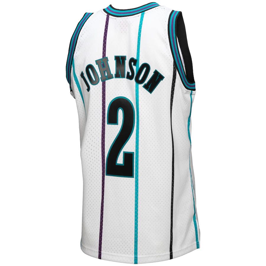 C.Hornets #2 Larry Johnson Mitchell & Ness 1994-95 Hardwood Classics Reload 3.0 Swingman Jersey White Stitched American Basketball Jersey - Main View