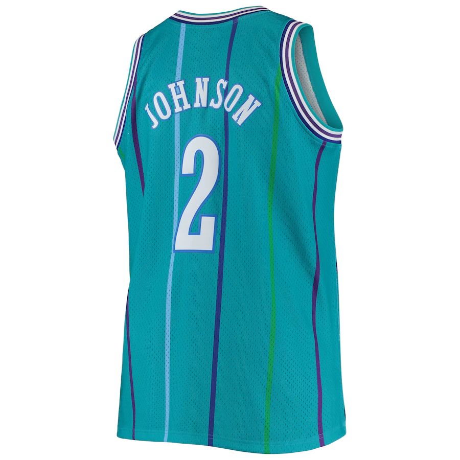 C.Hornets #2 Larry Johnson Mitchell & Ness Big & Tall Hardwood Classics Swingman Jersey Teal Stitched American Basketball Jersey - Main View