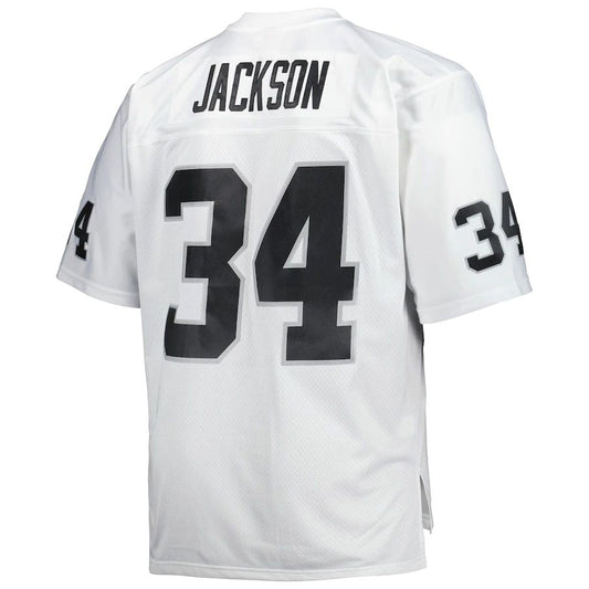 L.Raiders #34 Bo Jackson Mitchell & Ness White Big & Tall 1987 Retired Player Replica Jersey Stitched American Football Jerseys - Main View