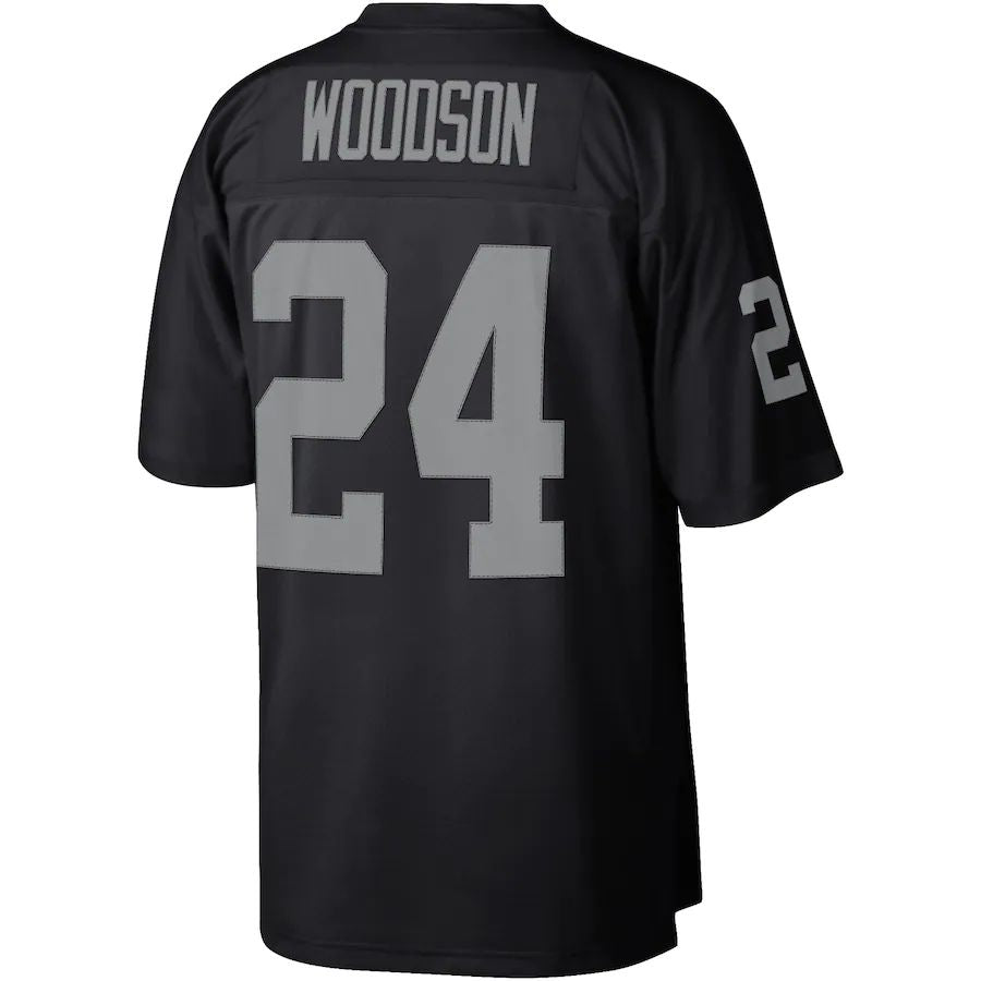 L.Raiders #24 Charles Woodson Mitchell & Ness Black Legacy Replica Jersey Stitched American Football Jerseys - Main View