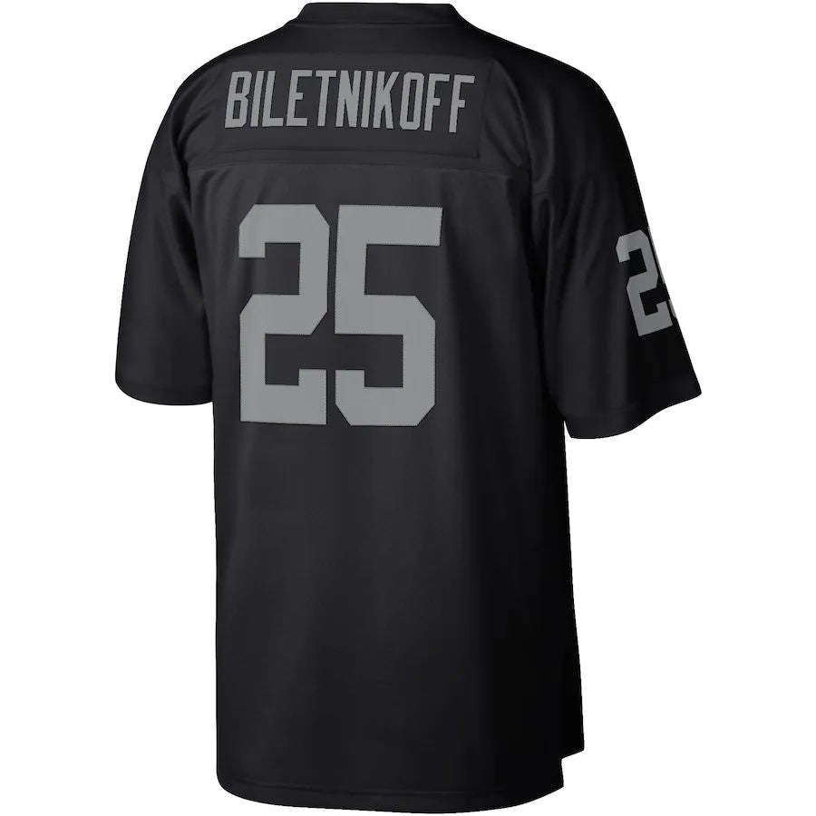 L.Raiders #25 Fred Biletnikoff Mitchell & Ness Black Legacy Replica Jersey Stitched American Football Jerseys - Main View