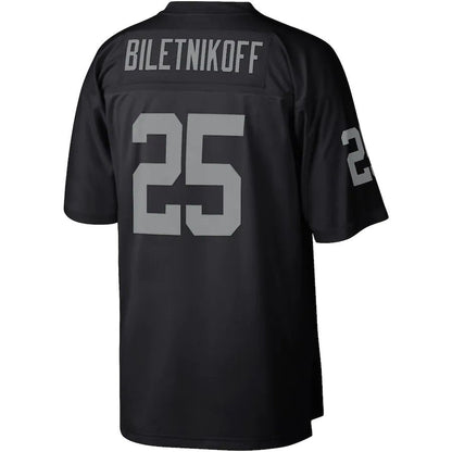 L.Raiders #25 Fred Biletnikoff Mitchell & Ness Black Legacy Replica Jersey Stitched American Football Jerseys - Main View