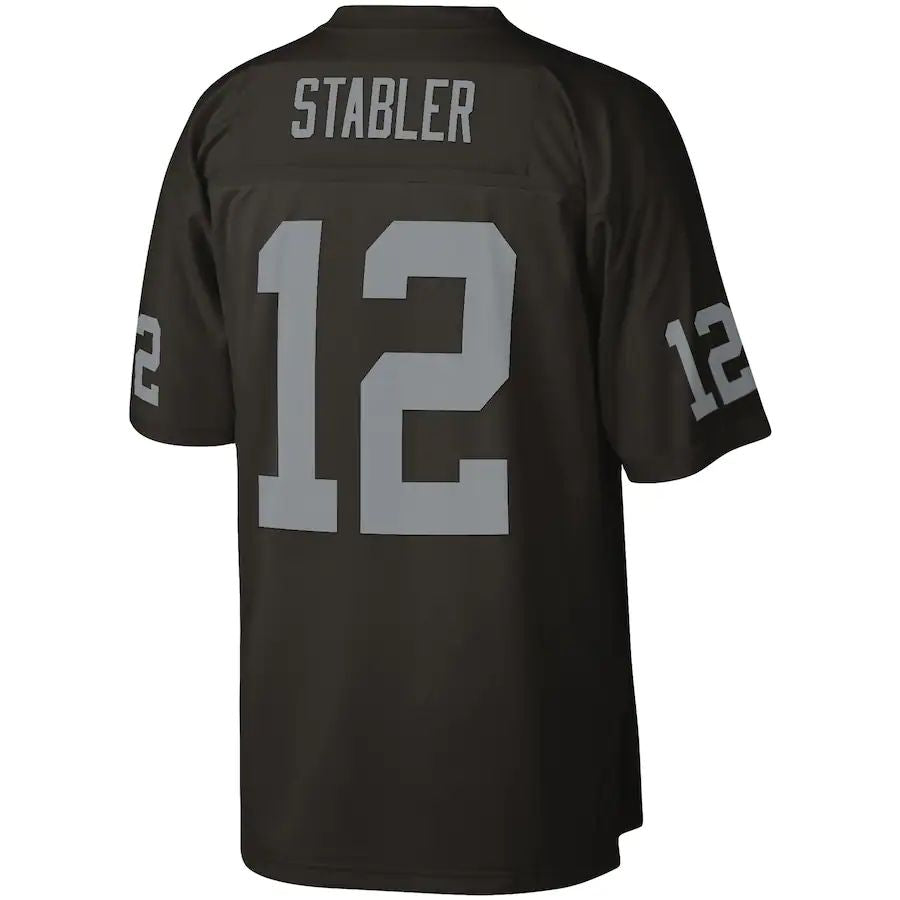 L.Raiders #12 Ken Stabler Mitchell & Ness Black Legacy Replica Jersey Stitched American Football Jerseys - Main View
