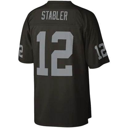 L.Raiders #12 Ken Stabler Mitchell & Ness Black Legacy Replica Jersey Stitched American Football Jerseys - Main View