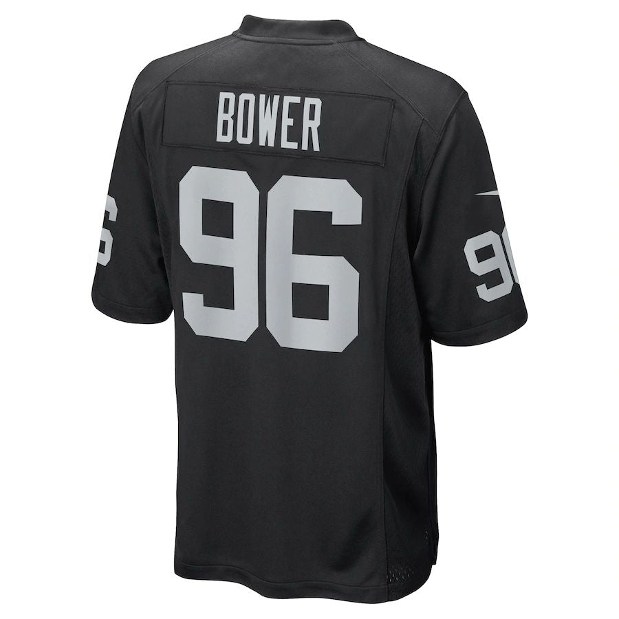 L.Raiders #96 Tashawn Bower Black Game Player Jersey Stitched American Football Jerseys - Main View