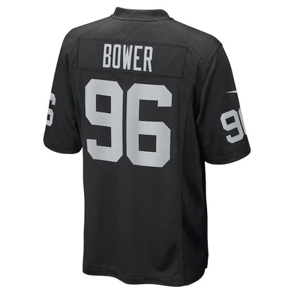 L.Raiders #96 Tashawn Bower Black Game Player Jersey Stitched American Football Jerseys - Main View