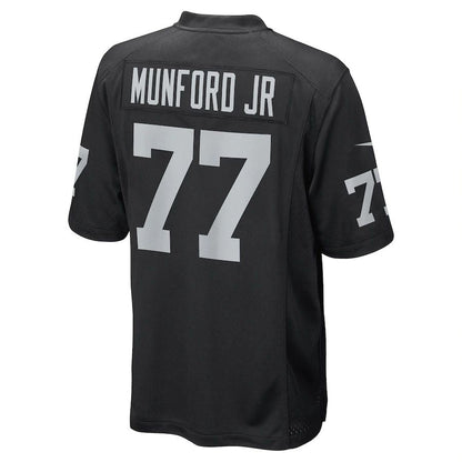 L.Raiders #77 hayer Munford Jr. Black Game Player Jersey Stitched American Football Jerseys - Main View