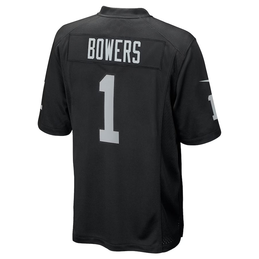 L.Raiders #1 Brock Bowers 2024 Draft First Round Pick Player Game Jersey - Black American Football Jerseys - Main View